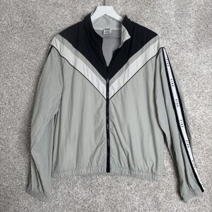 PINK Victoria's Secret Windbreaker Jacket Womens M/L -‎ Gray & Black